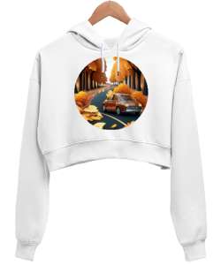 Sonbahar Mevsimi Beyaz Kadın Crop Hoodie Kapüşonlu Sweatshirt