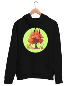 Sonbahar Mevsimi Siyah Unisex Kapşonlu Sweatshirt