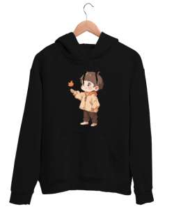 Sonbahar Mevsimi Siyah Unisex Kapşonlu Sweatshirt