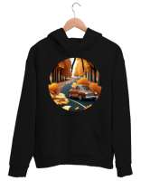 Sonbahar Mevsimi Siyah Unisex Kapşonlu Sweatshirt - Thumbnail