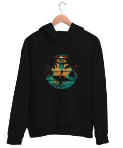 sörf manzara Siyah Unisex Kapşonlu Sweatshirt