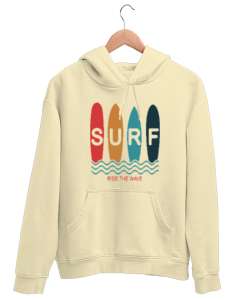 Sörf ve Dalgalar Krem Unisex Kapşonlu Sweatshirt