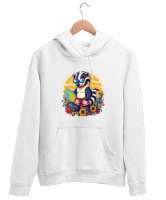 sörfçü gözlüklü bal porsuğu Beyaz Unisex Kapşonlu Sweatshirt - Thumbnail