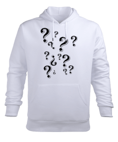 Soru İşaretleri Yazılı Erkek Kapüşonlu Hoodie Sweatshirt