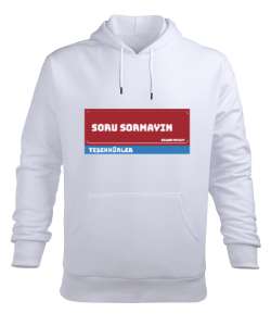 SORU SORMAYIN Beyaz Erkek Kapüşonlu Hoodie Sweatshirt