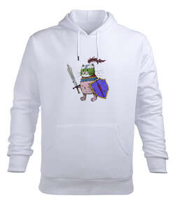 şovalye kedi Beyaz Erkek Kapüşonlu Hoodie Sweatshirt