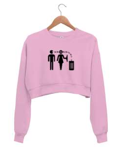 Söylediklerini Dinleme - Bla Bla - Komik Pembe Kadın Crop Sweatshirt