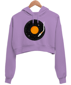 Space Record Kadın Crop Hoodie Kapüşonlu Sweatshirt