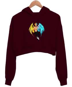 SpaceHands Pw Bordo Kadın Crop Hoodie Kapüşonlu Sweatshirt