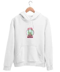 Spaın Beyaz Unisex Kapşonlu Sweatshirt