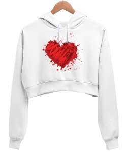 SPLASH LOVE Beyaz Kadın Crop Hoodie Kapüşonlu Sweatshirt