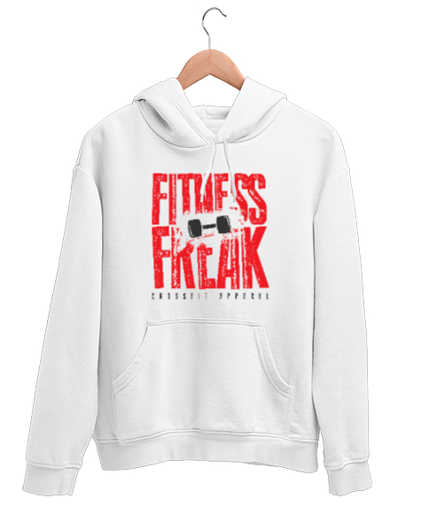 Tisho - Spor Düşkünü - Fitness Freak Beyaz Unisex Kapşonlu Sweatshirt