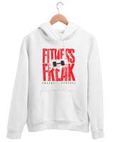 Spor Düşkünü - Fitness Freak Beyaz Unisex Kapşonlu Sweatshirt - Thumbnail