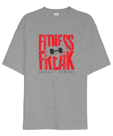 Tisho - Spor Düşkünü - Fitness Freak Gri Oversize Unisex Tişört