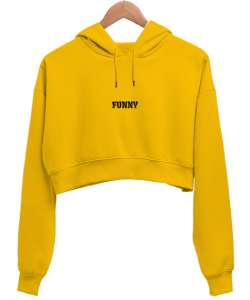 Spor Sarı Kadın Crop Hoodie Kapüşonlu Sweatshirt