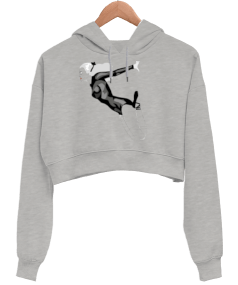 spor temalı Kadın Crop Hoodie Kapüşonlu Sweatshirt