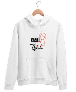 Sporcu Beyaz Unisex Kapşonlu Sweatshirt