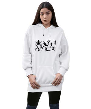 Sporcu Figürlü - Özel Tasarım Kadın Uzun Hoodie Kapüşonlu Sweatshirt