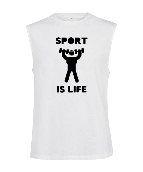 Sport Is Life Stickman Beyaz Kesik Kol Unisex Tişört