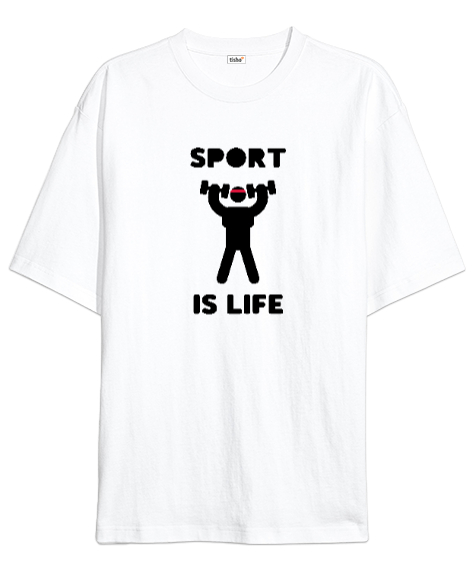 Sport Is Life Stickman Beyaz Oversize Unisex Tişört