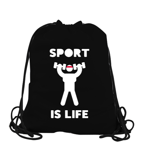 Sport Is Life Stickman Siyah Büzgülü Spor Çanta