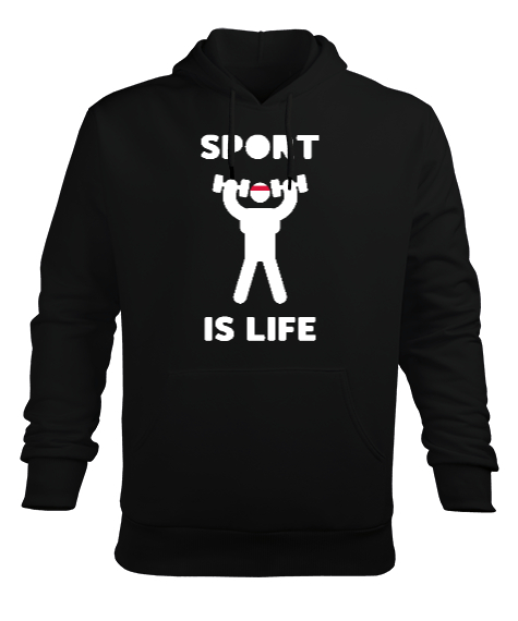 Sport Is Life Stickman Siyah Erkek Kapüşonlu Hoodie Sweatshirt