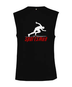 Sportsman Siyah Kesik Kol Unisex Tişört