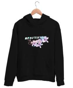 Springflower Siyah Unisex Kapşonlu Sweatshirt