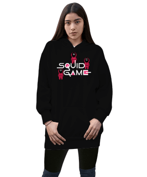 Squid Team Kadın Uzun Hoodie Kapüşonlu Sweatshirt