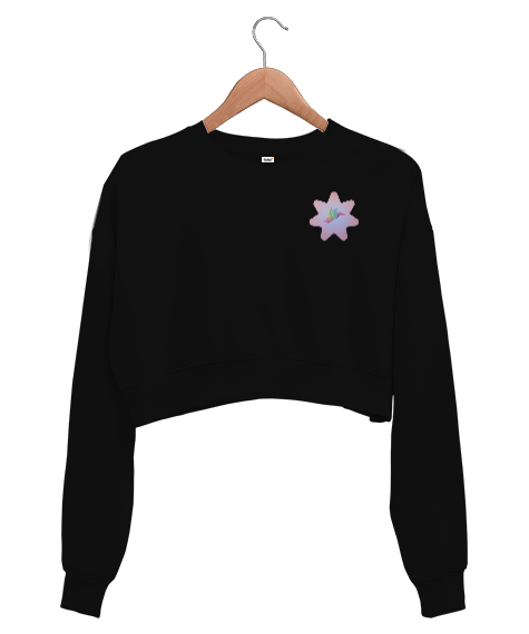 Tisho - Star bird Siyah Kadın Crop Sweatshirt