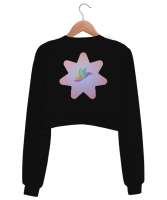 Star bird Siyah Kadın Crop Sweatshirt - Thumbnail