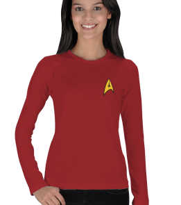 STAR TREK BAYAN ÜNİFORMA KIRMIZ T-SHIRT Kadın Uzun Kol