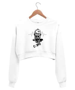 Star Wars C-3PO Droit Beyaz Kadın Crop Sweatshirt