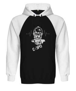 Star Wars C-3PO Droit Siyah/Beyaz Orjinal Reglan Hoodie Unisex Sweatshirt