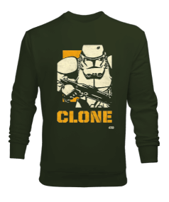 Star Wars Clone Wars Tasarım Baskılı Haki Yeşili Erkek Sweatshirt