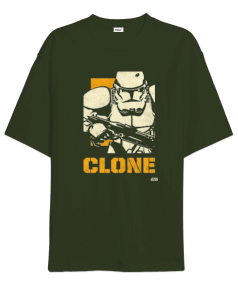 Star Wars Clone Wars Tasarım Baskılı Haki Yeşili Oversize Unisex Tişört