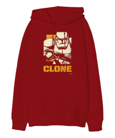 Star Wars Clone Wars Tasarım Baskılı Kırmızı Oversize Unisex Kapüşonlu Sweatshirt