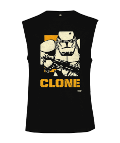 Star Wars Clone Wars Tasarım Baskılı Siyah Kesik Kol Unisex Tişört