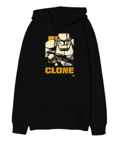 Star Wars Clone Wars Tasarım Baskılı Siyah Oversize Unisex Kapüşonlu Sweatshirt