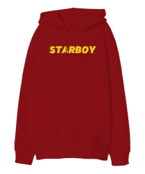 Starboy Kırmızı Oversize Unisex Kapüşonlu Sweatshirt