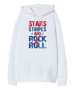 Stars And Rock Beyaz Oversize Unisex Kapüşonlu Sweatshirt