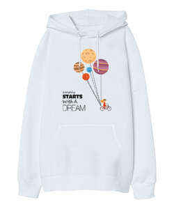 Starts Dream Beyaz Oversize Unisex Kapüşonlu Sweatshirt