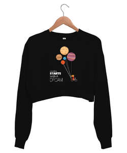 Starts Dream Siyah Kadın Crop Sweatshirt