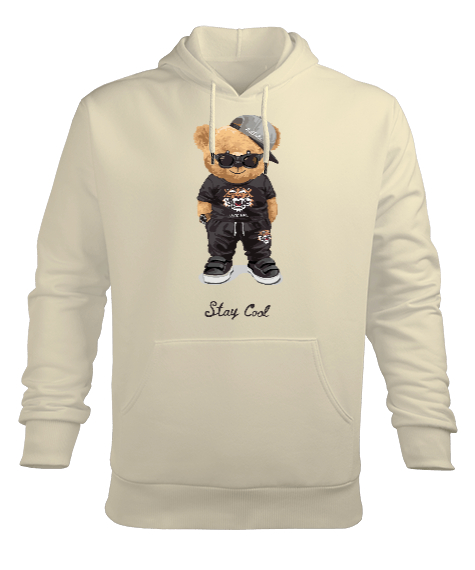 Stay Cool Baskili Krem Erkek Kapüşonlu Hoodie Sweatshirt