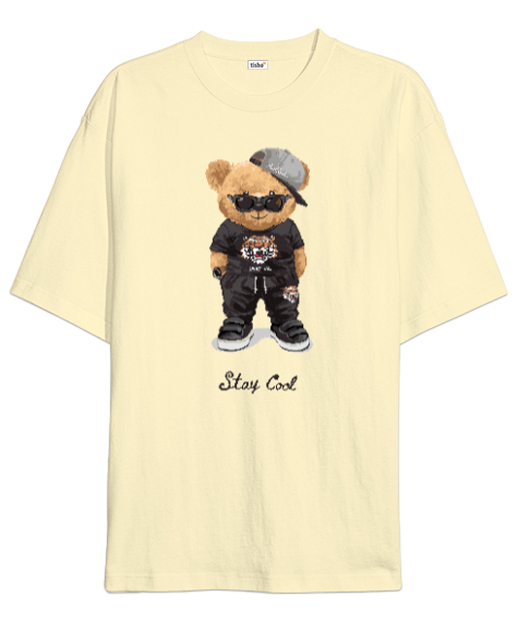 Stay Cool Baskili Krem Oversize Unisex Tişört