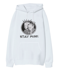 Stay Punk Rock Tasarım Baskılı Oversize Unisex Kapüşonlu Sweatshirt