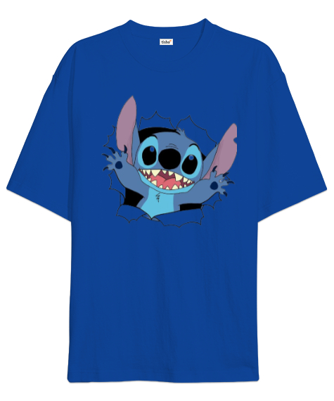 Tisho - Stitch Disney Saks Mavi Oversize Unisex Tişört