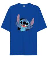 Stitch Disney Saks Mavi Oversize Unisex Tişört - Thumbnail