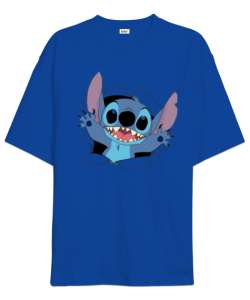 Stitch Disney Saks Mavi Oversize Unisex Tişört