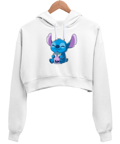 stitch tasarımı Kadın Crop Hoodie Kapüşonlu Sweatshirt